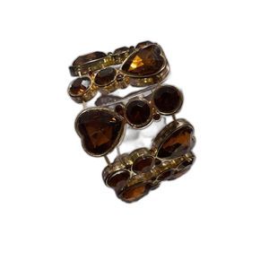 Brown Amber Heart Rhinestone Elastic Bracelet